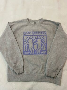 Best Buddies Graphic Crewneck Sweatshirt - Gray with Purple Print Size M